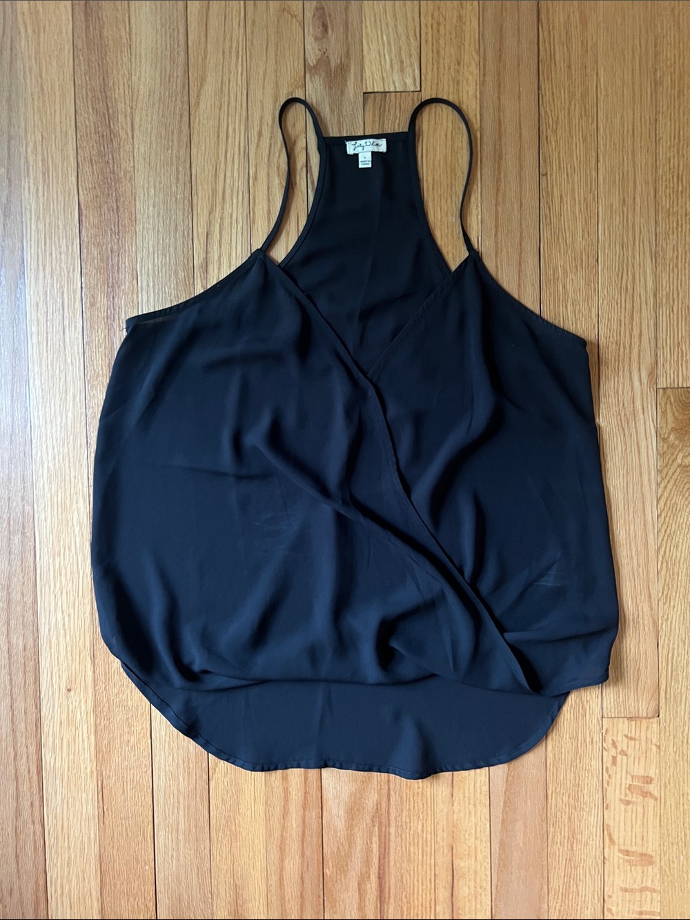 Lily White Black Draped Wrap Cami Tank